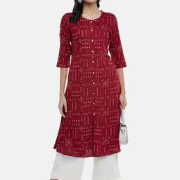 RANGMANCH BY PANTALOONS Women Red Bandhani Printed Kurta-image-101
