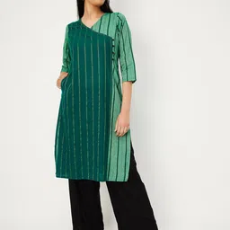 max Striped V-Neck Straight Kurta-image-40