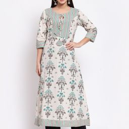 SVARCHI Women Green & Grey Floral Printed Anarkali Kurta-image-43