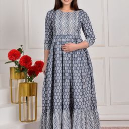 Gujari Ethnic Motifs Printed Round Neck Three-Quarter Sleeves Anarkali Kurta-13