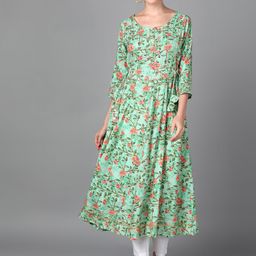 KALINI Floral Printed Floral Tie Up Anarkali Kurta-image-44