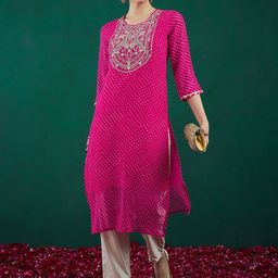 Indo Era Ethnic Motifs Printed Sweetheart Neck Georgette Sequins Straight Kurtas-21