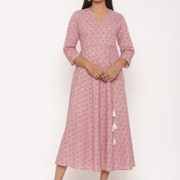 MIRAVAN Women Floral Printed Gotta Patti Cotton Anarkali Kurta-image-30
