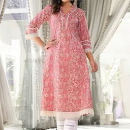 Varanga Floral Printed V- Neck A- Line Kurta-picture-12