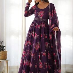 Raiyani Enterprise Floral Printed Round Neck Cotton Blend Anarkali Kurta-image-42