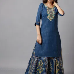 AURELIA Women Blue Geometric Embellished Kurta-image-71