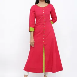 KALINI Round Neck Cotton Mirror Work Cotton Anarkali Kurta-21