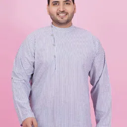 LastInch Striped Band Collar Cotton Short Kurta-49