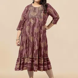 KALINI Plus Size Foil Printed Pure Cotton A-Line Kurta-18