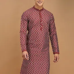 DEYANN Chevron Printed Mandarin Collar Cotton Silk Kurta-picture-31