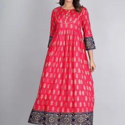 KALINI Women Fuchsia & Navy Blue Floral Printed Anarkali Kurta-38