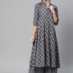 Indibelle Floral Printed Mandarin Collar Cotton Anarkali Kurta-picture-31