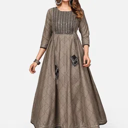 Vbuyz Women Brown Ethnic Motifs Yoke Design Anarkali Kurta-image-73