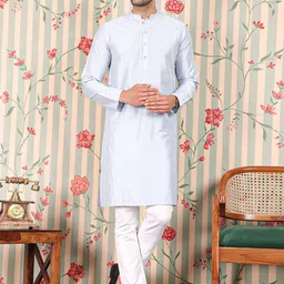 Ode by House of Pataudi Geometric Foil Printed Mandarin Collar Long Sleeves Straight Kurta-image-61