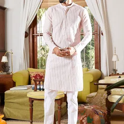 See Designs Striped Embroidered Sequined Cotton Straight Kurta-image-72