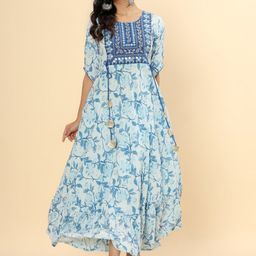 ftDiva Women Dyed Flared Sleeves Mirror Work Floral Anarkali Kurta-picture-23