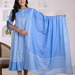KASHISHIYA Women Printed Flared Sleeves Mirror Work Anarkali Kurta-image-52