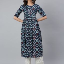 Idalia Women Blue Geometric Dyed Anarkali Kurta-picture-5