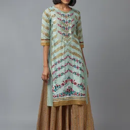 W Women Teal Floral Printed Kurta-image-29