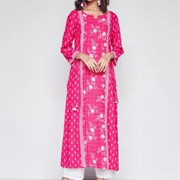 Global Desi Floral Printed Notch Neck Gotta Patti Anarkali Kurta-picture-50