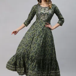 Divena Women Green Ethnic Motifs Printed Gotta Patti Anarkali Kurta-image-69