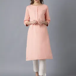 W Women Peach-Coloured Kurta-43
