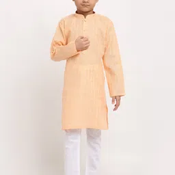 KRAFT INDIA Boys Peach-Coloured Checked Straight Cotton Kurta-image-21