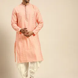 KISAH Chevron Woven Design Mirror Work Mandarin Collar Kurta-image-21