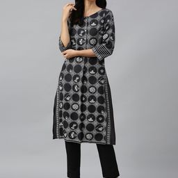 W Women Black Printed Floral Kurta-image-44