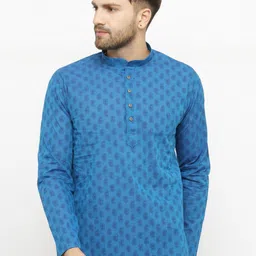 RG DESIGNERS Men Blue Paisley Printed Handloom Kurta-image-37