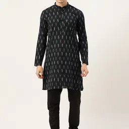RAJUBHAI HARGOVINDAS Men Navy Blue Cotton Pochampally Ikat Handloom Kurta-picture-35