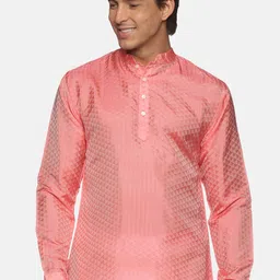 Sethukrishna Men Peach Self Design Art Silk Kurta-image-23