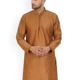 Enciger Woven Design Mandarin Collar Thread Work Straight Kurta-picture-13