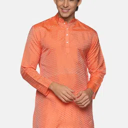 Sethukrishna Men Orange Woven Design Kurta-33