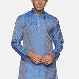 Sethukrishna Men Blue Printed Thread Work Handloom Kurta-image-4