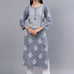 Seva Chikan Ethnic Motifs Embroidered Lucknowi Chikankari Straight Kurta-picture-56