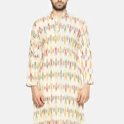 PAROKSH Men Cream-Coloured Printed Handloom Kurta-picture-9