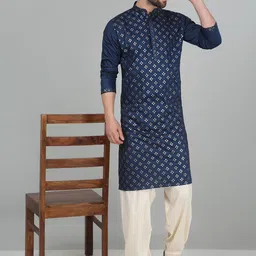 KRAFT INDIA Geometric Embroidered Mandarin Collar Long Sleeves Straight Kurta-picture-48