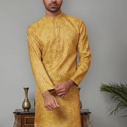 Jompers Men Geometric Thread Work Jacquard Kurta-13