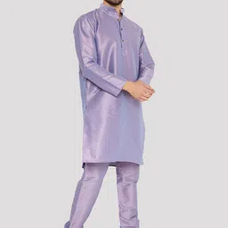 Maharaja Band Collar Dupion Silk Straight Kurta-picture-16
