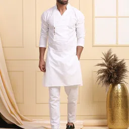 MIDAV straight Mandarin Collar Long Sleeves Thread Work A-Line Cotton Kurta-image-77