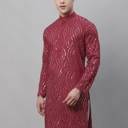 SOJANYA Ethnic Motifs Embroidered Sequinned Pure Cotton Kurta-picture-12