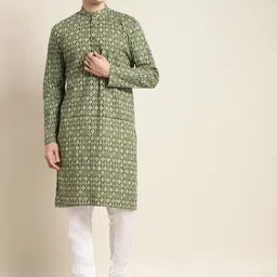 SOJANYA Men Green & White Ethnic Motifs Printed Kurta-picture-31