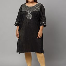 AURELIA Women Black Yoke Design Straight Fit Kurta-image-44