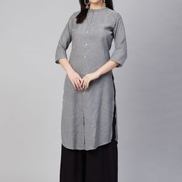 Bhama Couture Women Charcoal Grey & White Self-Striped Straight Kurta-picture-40