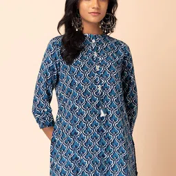 INDYA Ethnic Motifs Printed Mandarin Collar Straight Kurta-image-13