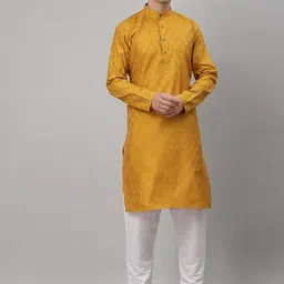 NEUDIS Men Yellow Jacquard Kurta-35