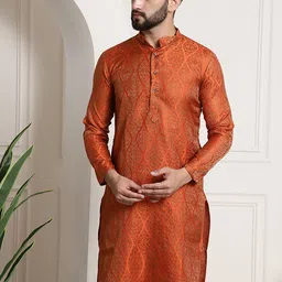 SOJANYA Men Woven Design Jacquard Straight Kurta-image-6