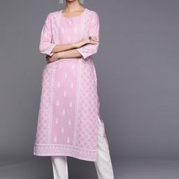 Varanga Women Pink Floral Printed Pure Cotton Kurta-picture-28