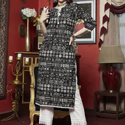Sangria Ethnic Motifs Printed Pure Cotton Straight Kurta-image-88